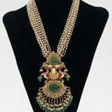 Statement necklace studded with green Jade stone and pearls