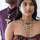 Dark Green Monalisa stone pendant chain