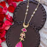 Stunning hot pink agate stone with moon figure pendant chain
