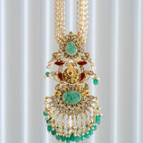 Statement necklace studded with green Jade stone and pearls