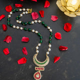 Beautifully handcrafted temple jewelry pendant strung with shell pearls and colored Duldul beads