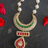 Beautifully handcrafted temple jewelry pendant strung with shell pearls and colored Duldul beads