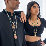 Beautifully handcrafted temple jewelry pendant strung with shell pearls and colored Duldul beads