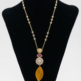 Stunning pendant chain with yellow agate stone with intricate kundan work