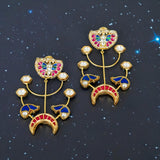 Rajwada Style Statement Earrings with butterfly design and multi-colored stones