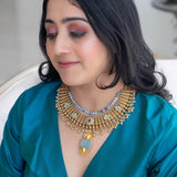 Antique finish statement necklace with Aquamarine Pendant ( Maharani Collection)