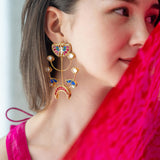 Rajwada Style Statement Earrings with butterfly design and multi-colored stones