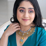 Antique finish statement necklace with Aquamarine Pendant ( Maharani Collection)