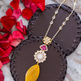 Stunning pendant chain with yellow agate stone with intricate kundan work
