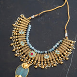 Antique finish statement necklace with Aquamarine Pendant ( Maharani Collection)