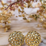 Signity glow White Small Kundan and Moozanite Flower Earrings