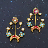 Rajwada Style Statement Earrings with multi-colored stones