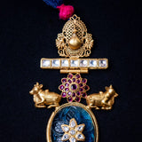 Deep blue & Gold Statement necklace (Pure Silver)