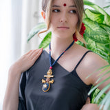 Deep blue & Gold Statement necklace (Pure Silver)