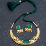 Handcrafted Hasli set with green roulette stones and nandi design