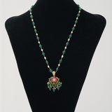 Silver Neckpiece paired with  pearls, green and red onyx, kemp stones, cubic zirconia