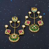 Green and Pink Rajwada Style Statement Earrings