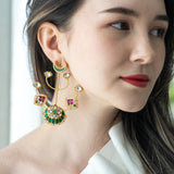 Green and Pink Rajwada Style Statement Earrings