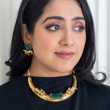 Handcrafted Hasli set with green roulette stones and nandi design