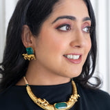 Handcrafted Hasli set with green roulette stones and nandi design