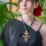Green & Gold Traditional pendant necklace (Pure Silver)