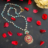 Pretty temple pendant with lotus figure strung with duldul beads chain