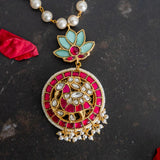 Pretty temple pendant with lotus figure strung with duldul beads chain