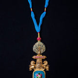 Blue & Gold hand-carved statement necklace (Alya Collection) ( Pure Silver)