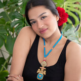 Blue & Gold hand-carved statement necklace (Alya Collection) ( Pure Silver)
