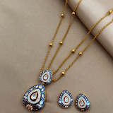 Kundan red drop cut Pendant set