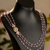 Tri-Stone Necklace with White Kundan Flower Motif