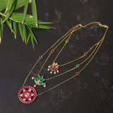 Lustrous Layered Necklace- pink cresent , pink flower