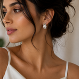 Silver & Glod Radiant Straight with Swarovski Flower Earring Set