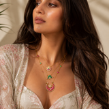 Lustrous Layered Necklace- pink cresent , mint green cresent