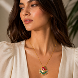 Lotus Pendant Necklace with Vibrant Semi Precious Stone and Pearl detailing: Isha Collection