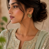 Moon Pearl Earring Set With Studded Semi Precious Stone