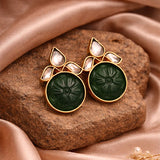 Royal Fusion Studs With Round Cut Semi Precious Stone & Flower Kundan Design