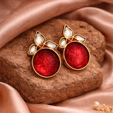 Royal Fusion Studs With Round Cut Semi Precious Stone & Flower Kundan Design