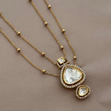 Lustrous layered  moozanite polki  pendant set