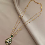 Kundan red drop cut Pendant set