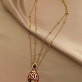 Kundan red drop cut Pendant set