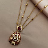 Kundan red drop cut Pendant set