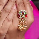 Long Chain Statement Finger Ring in Semi-Precious Stone