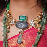 Labrodite and green Roublet pendant with kundan motifs Choker