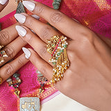 Long Chain Kundan Elephant Motif Finger Ring