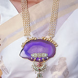 Stunning Purple agate pendant with Pealrs
