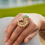 Royal Peacock Ring: Lustrous kundan ring with green charm - Ring Collection