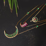 Long chain with vibrant heritage hues of pink , green: Isha Collection , BlushEmerald Heritage Chain