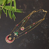 Lustrous Layered Necklace- pink cresent , mint green cresent