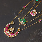 Lustrous Layered Necklace- pink cresent , mint green cresent